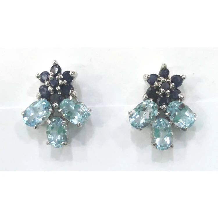 Silver Earring Aquamarine Garnet-E214-4150