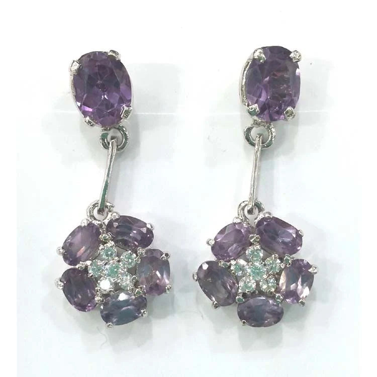 Silver Earring Zircon Amethyst-E220-5115