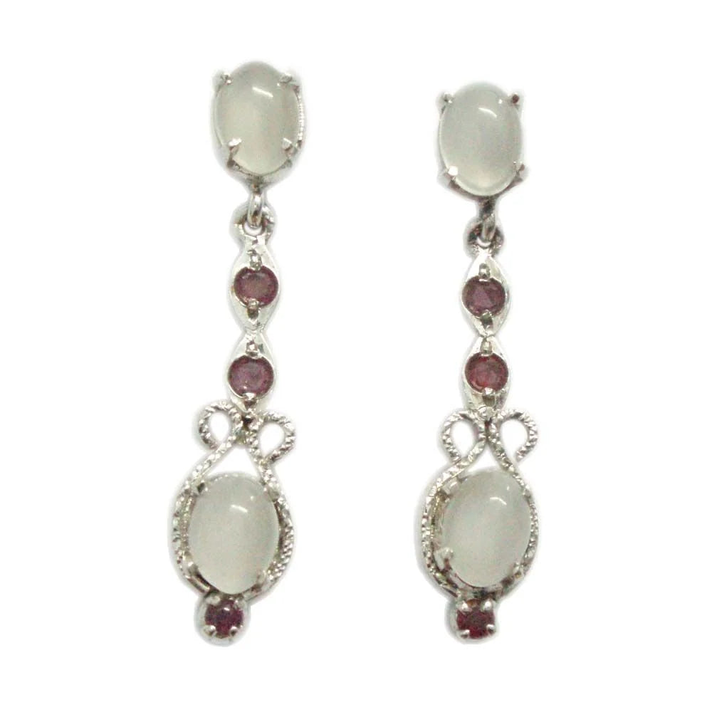 Silver Earring MOONSTONE AND RUBY -ST010