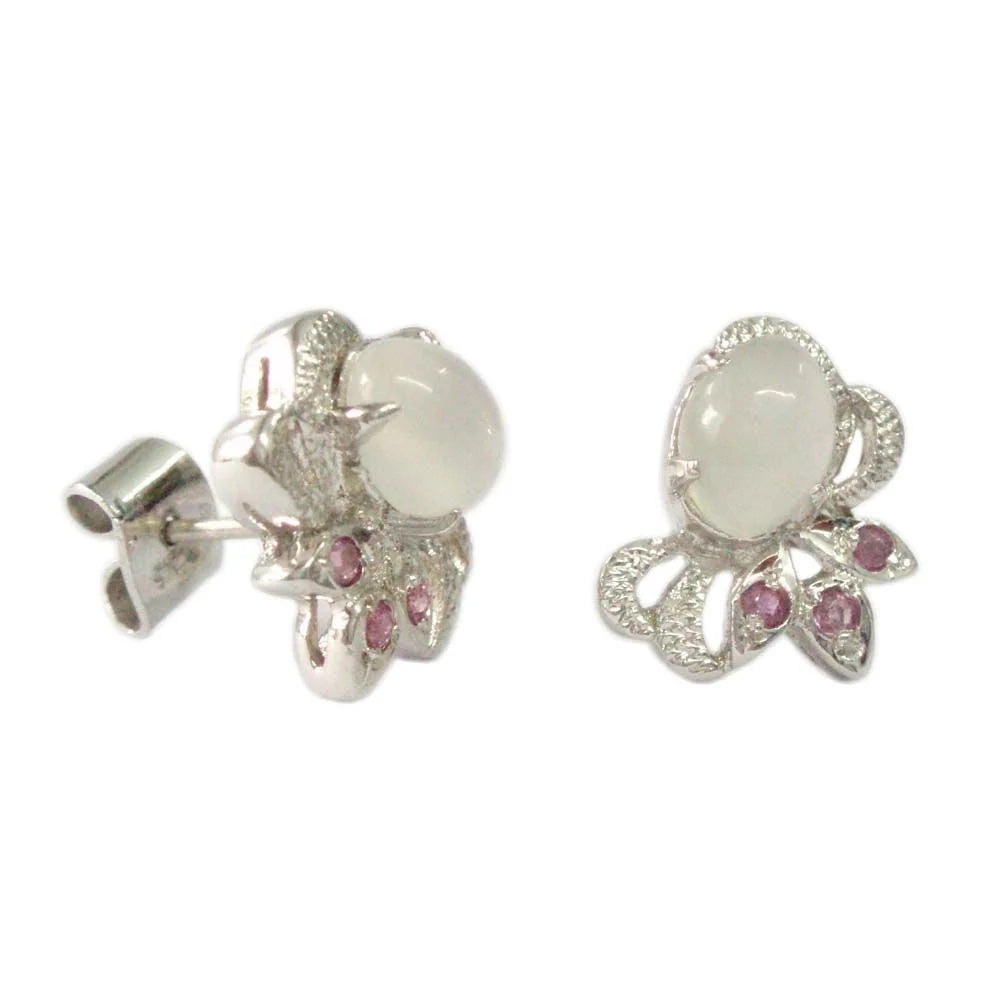 Silver Earring MOONSTONE AND RUBY -ST014