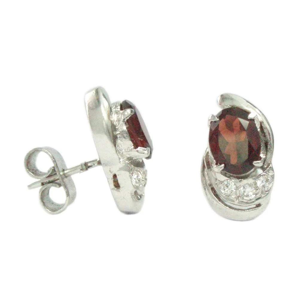 Silver Earring GARNET AND ZIRCON-ST019
