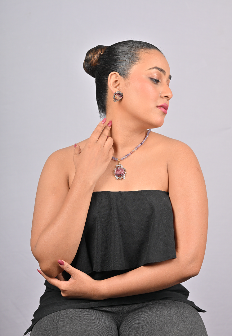 46.50/GM PURPLE TOURMALINE  3 PCS VICTORIAN JEWELLERY
