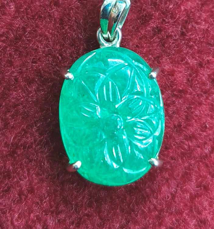 Silver Pendant of Natural Indian Jade Stone-2250