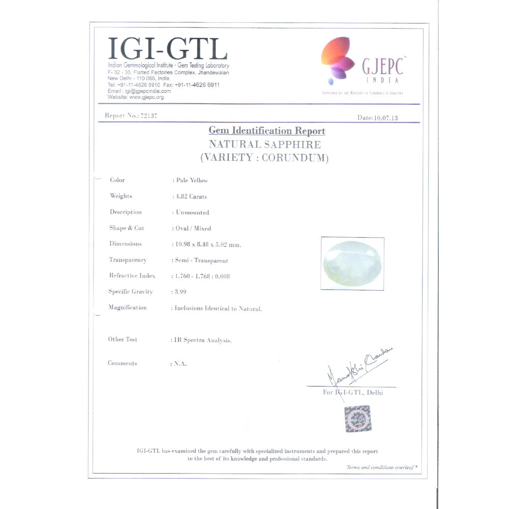 4.82/CT Natural Pukhraj with Govt Lab Certificate (6771)