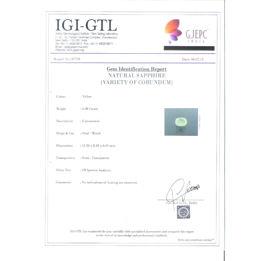 7.09 Ratti Natural yellow sapphire with Govt Lab Certificate-(6100)