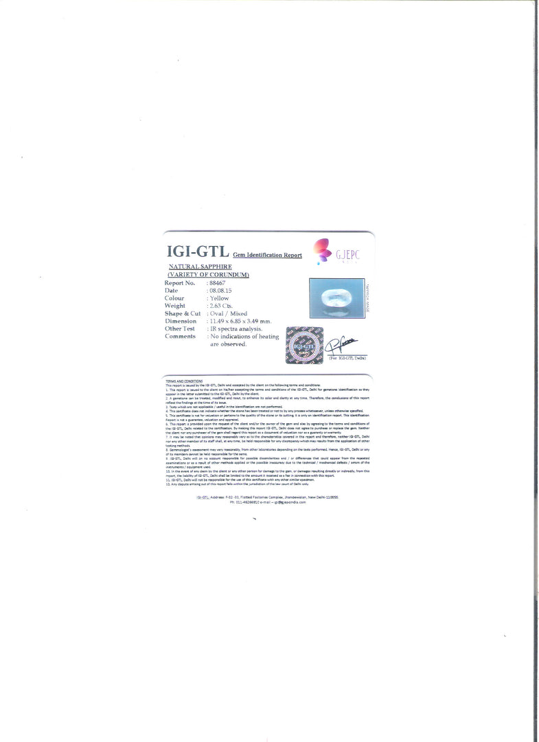 2.92 Ratti Natural yellow sapphire with Govt Lab Certificate-(6100)
