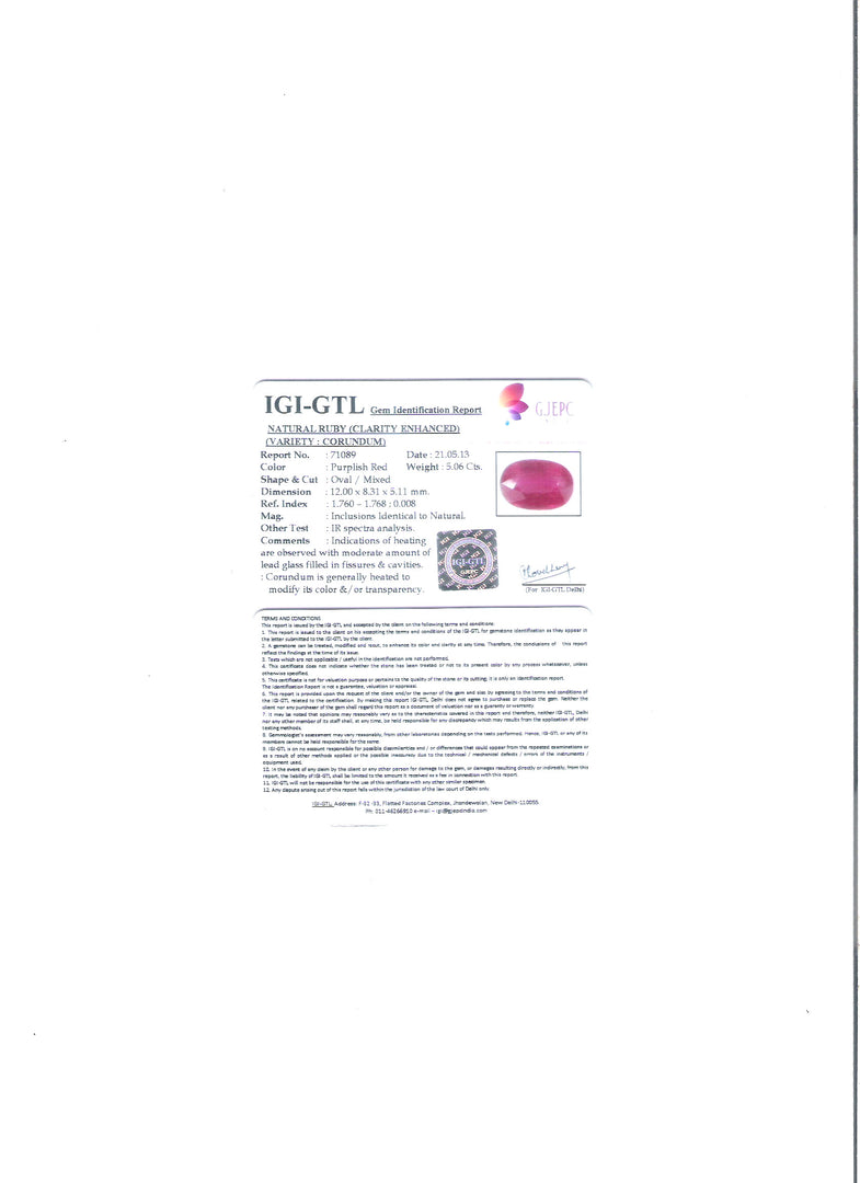 4.53 Ratti Natural Indian ruby with Govt. Lab Certificate-(1221)