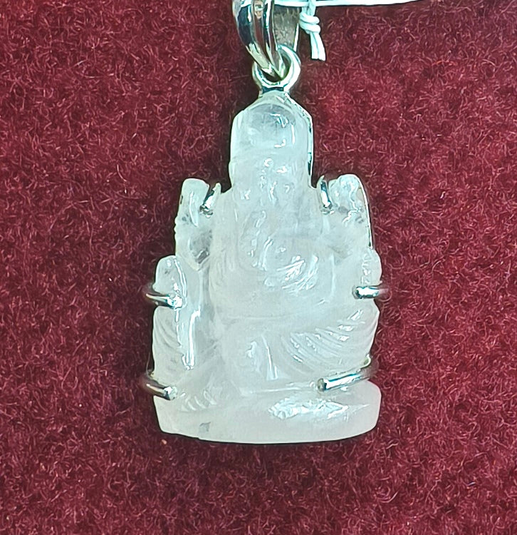 Silver Pendant of Natural Rose Quartz Stone-1200